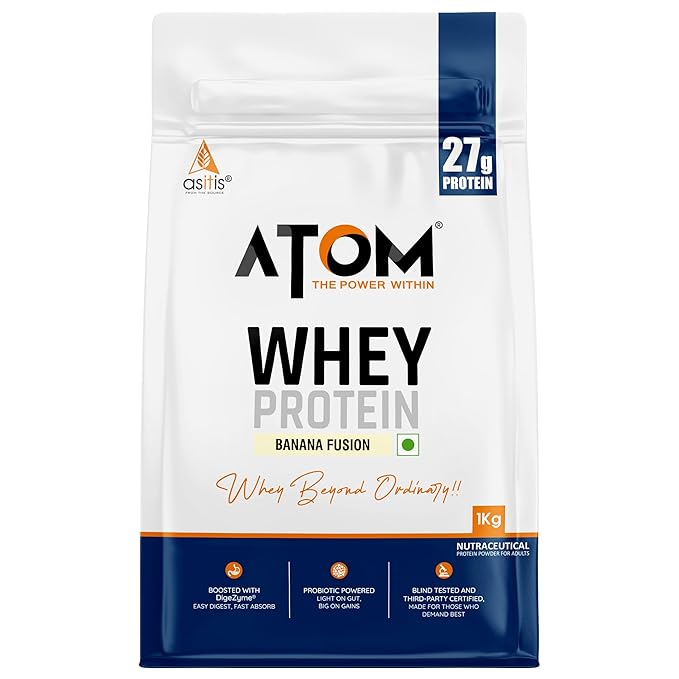 AS-IT-IS ATOM Whey Protein  | 27g protein | Isolate & Concentrate | USA Labdoor Certified | With Digestive Enzymes for better absorption