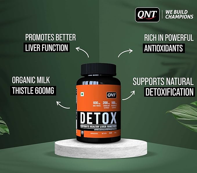 QNT Detox Supplement | 1200 mg Milk Thistle, Dandelion & Green Tea Extract | 13 Powerful Ingredients for Liver Detox, Immunity & Digestion | 60 Tabs | Potent & Holistic Detox Formula
