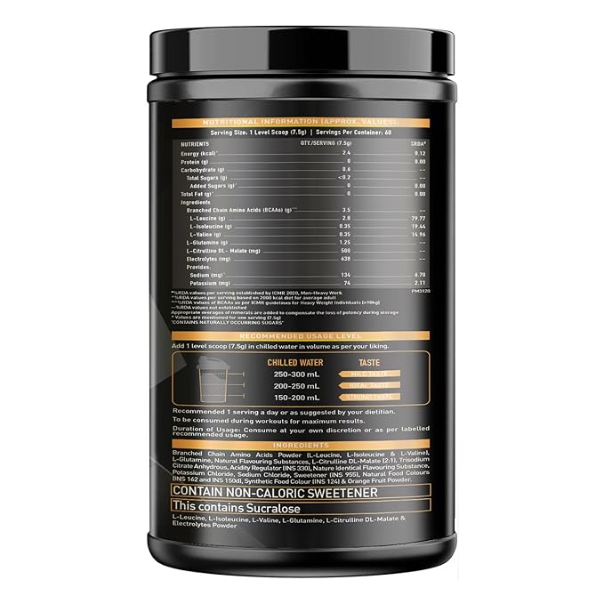 MuscleBlaze BCAA Gold 8:1:1 Powder (60 Servings, 450g) | With Higher Leucine, Electrolytes & Glutamine