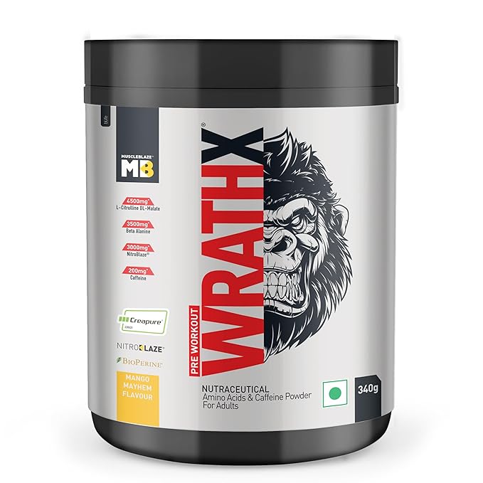 MuscleBlaze Pre Workout Wrathx Powder, Fruit Fury| With Creapure, NitroBlaze & BioPerine