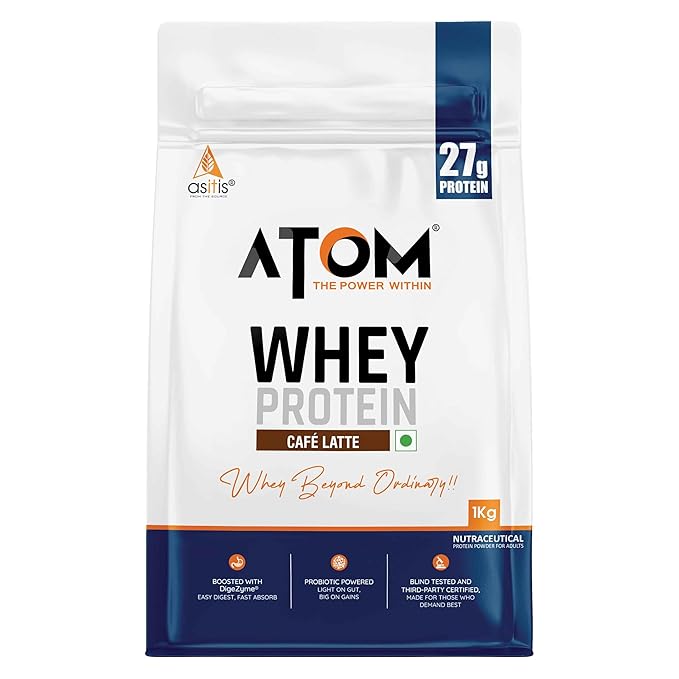 AS-IT-IS ATOM Whey Protein  | 27g protein | Isolate & Concentrate | USA Labdoor Certified | With Digestive Enzymes for better absorption