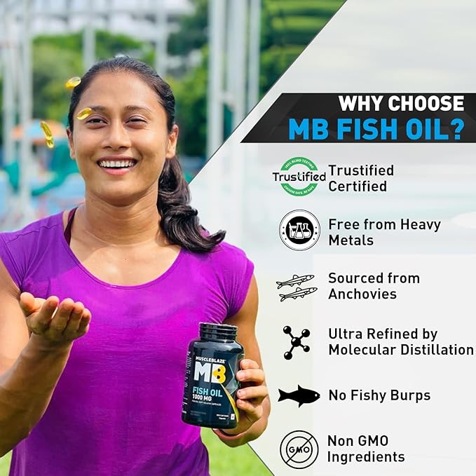 MuscleBlaze Omega 3 Fish Oil  | Trustified Certified for Accuracy & Purity | 1000mg Omega 3 with 180mg EPA & 120mg DHA