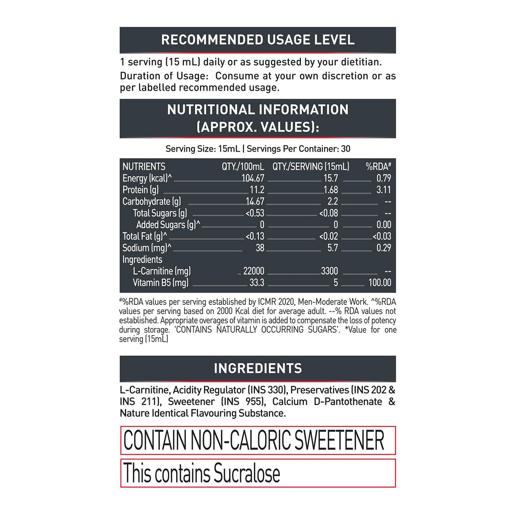 MuscleBlaze Liquid L-Carnitine PRO - 3300mg Triple Strength Formula