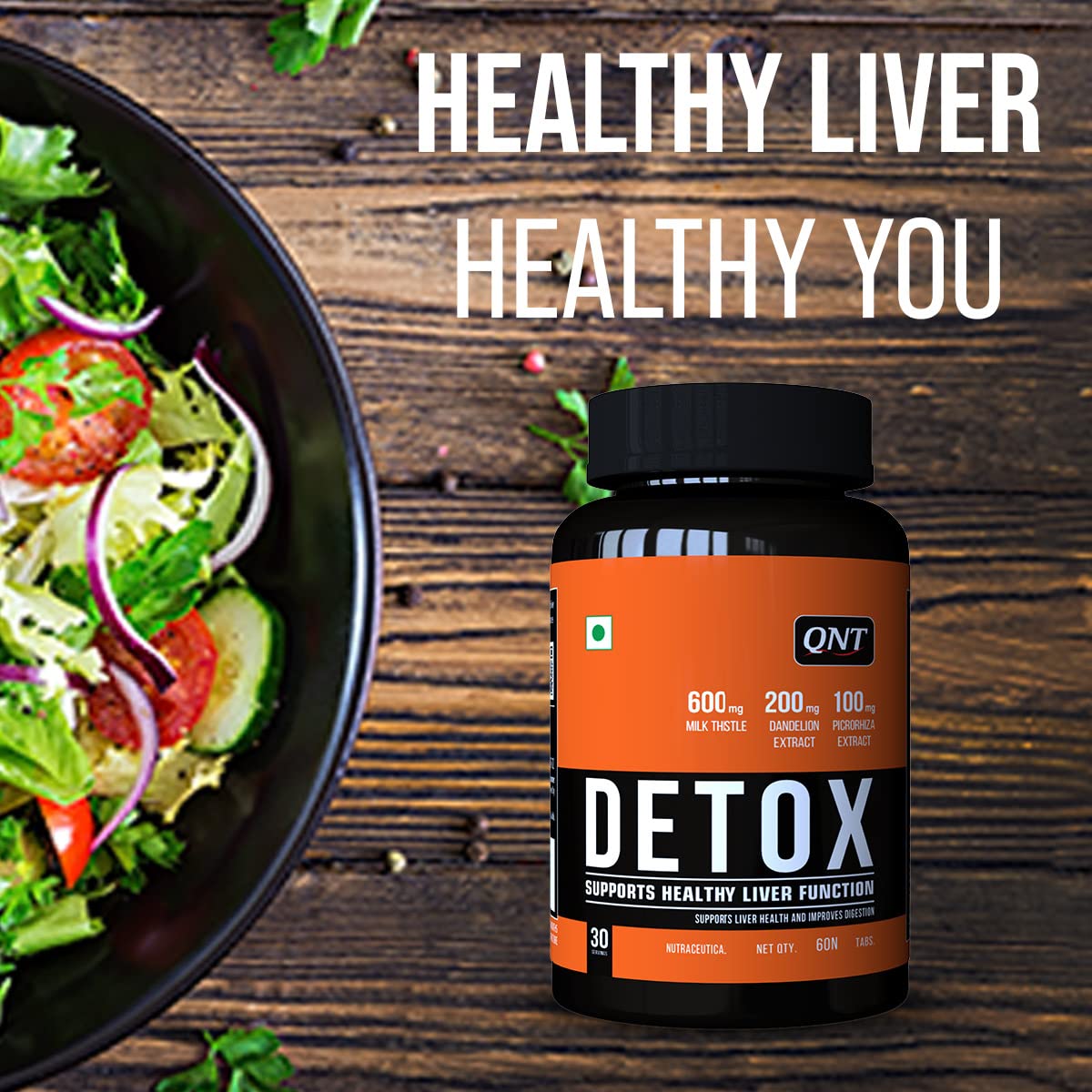 QNT Detox Supplement | 1200 mg Milk Thistle, Dandelion & Green Tea Extract | 13 Powerful Ingredients for Liver Detox, Immunity & Digestion | 60 Tabs | Potent & Holistic Detox Formula