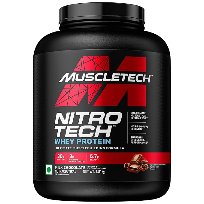 MuscleTech Nitro-Tech Whey Protein, 30g Protein, 3g creatine monohydrate, 6.7g BCAA, ultimate muscle building formula, increase strength & performance