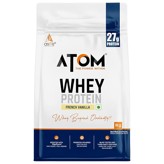 AS-IT-IS ATOM Whey Protein  | 27g protein | Isolate & Concentrate | USA Labdoor Certified | With Digestive Enzymes for better absorption