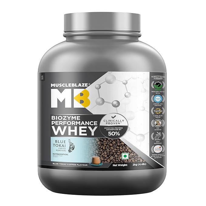MuscleBlaze Biozyme Performance Whey Protein Powder | 25g Protein Per Scoop | Clinically Tested 50% Higher Protein Absorption
