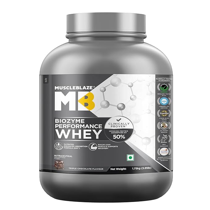 MuscleBlaze Biozyme Performance Whey Protein Powder | 25g Protein Per Scoop | Clinically Tested 50% Higher Protein Absorption