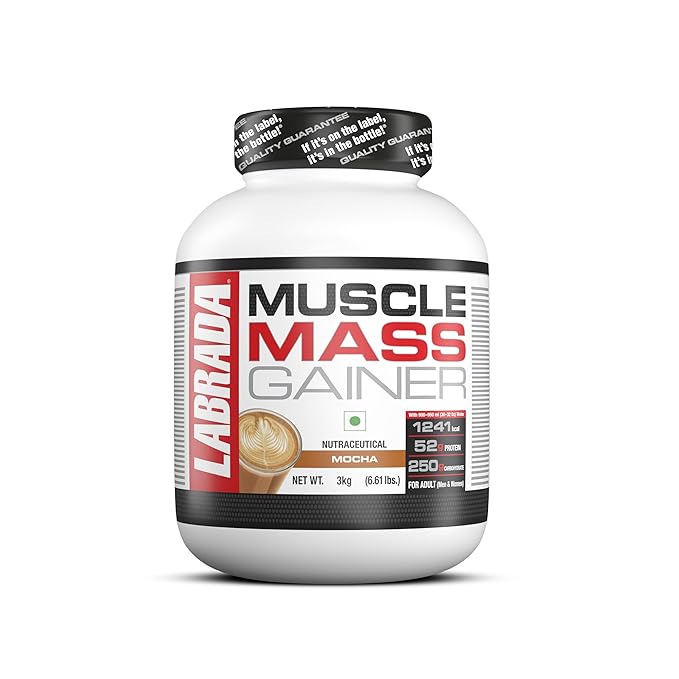 Labrada Muscle Mass Gainer Powder (Gain Weight, Post-Workout, 52g Protein, 250g Carbs,1g Creatine, 500mg L-Carnitine, 9 Servings) 6.6 lbs (3 kg)