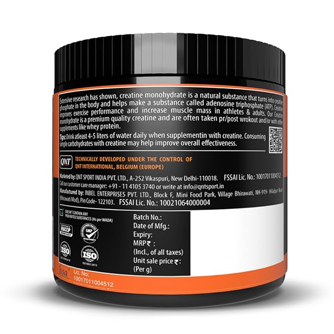 QNT Creatine Monohydrate | 100% Pure & Micronized Powder | FSSAI-Tested | Enhanced Performance & Muscle Growth