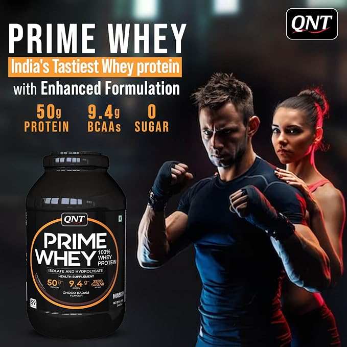 QNT Prime Whey Protein Powder | Triple Blend of Whey Isolate, Concentrate & Hydrolysate | 25g Protein, 5.9g BCAA per Scoop | Best Whey Protein Powder for Men & Women