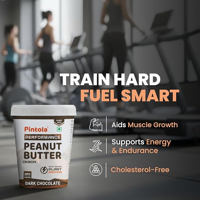 Pintola Dark Chocolate Performance Series Peanut Butter (Crunchy) - 1kg | Vegan Protein | 26% Protein | High Protein & Source of Fiber