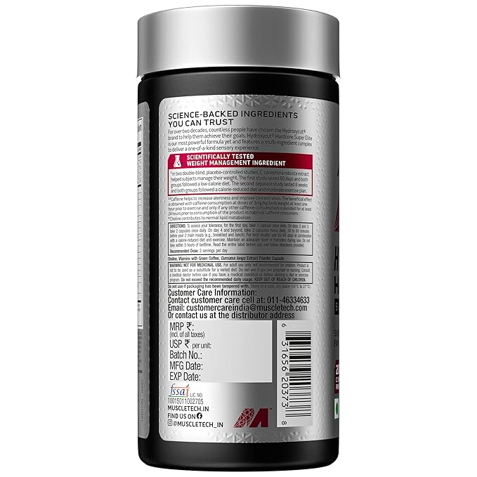 MuscleTech, Hydroxycut Hardcore, Super Elite, Supports Fat Metabolism - Pack of 100 Veggie Capsules, 170 grams