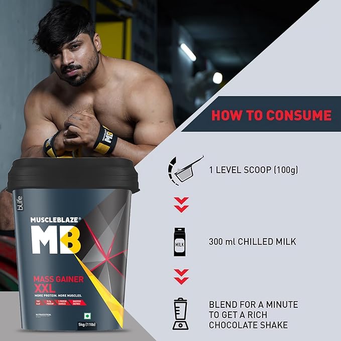 MuscleBlaze Mass Gainer XXL Powder| 18g Protein, 70g Carbs Per Scoop | With Complex Carbs, High Protein & Digestive Enzymes