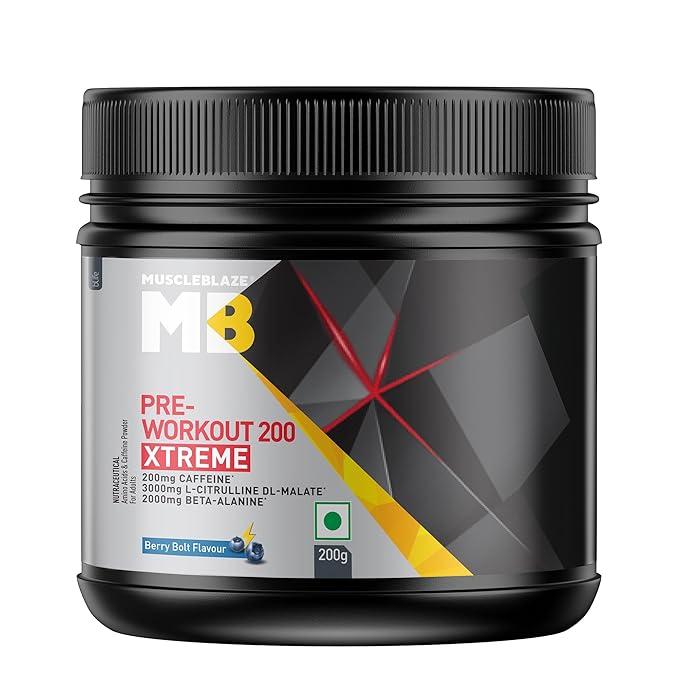 MuscleBlaze Pre Workout 200 Xtreme Powder,200mg Caffeine, 3000mg Citrulline