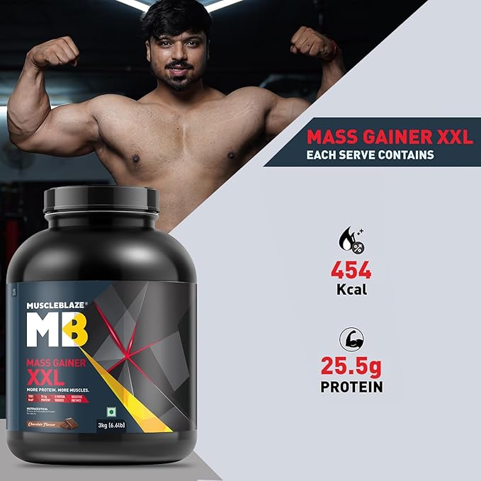 MuscleBlaze Mass Gainer XXL Powder| 18g Protein, 70g Carbs Per Scoop | With Complex Carbs, High Protein & Digestive Enzymes