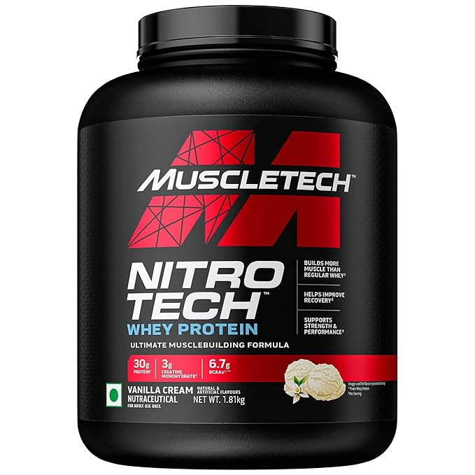 MuscleTech Nitro-Tech Whey Protein, 30g Protein, 3g creatine monohydrate, 6.7g BCAA, ultimate muscle building formula, increase strength & performance