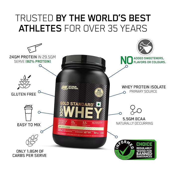 Optimum Nutrition (ON)  Gold Standard 100% Whey Protein Powder  for Muscle Support & Recovery, Vegetarian - Primary Source Whey Protein Isolate