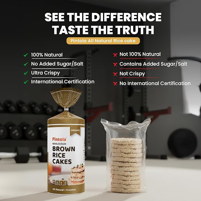 Pintola Organic Brown Rice Cake All Natural Unsalted 130g | Gluten-Free Snack | 9 Wholegrains | Low Fat | 30 Calories per Cake | Soy & Yeast Free | Healthy Snack for Weight Loss