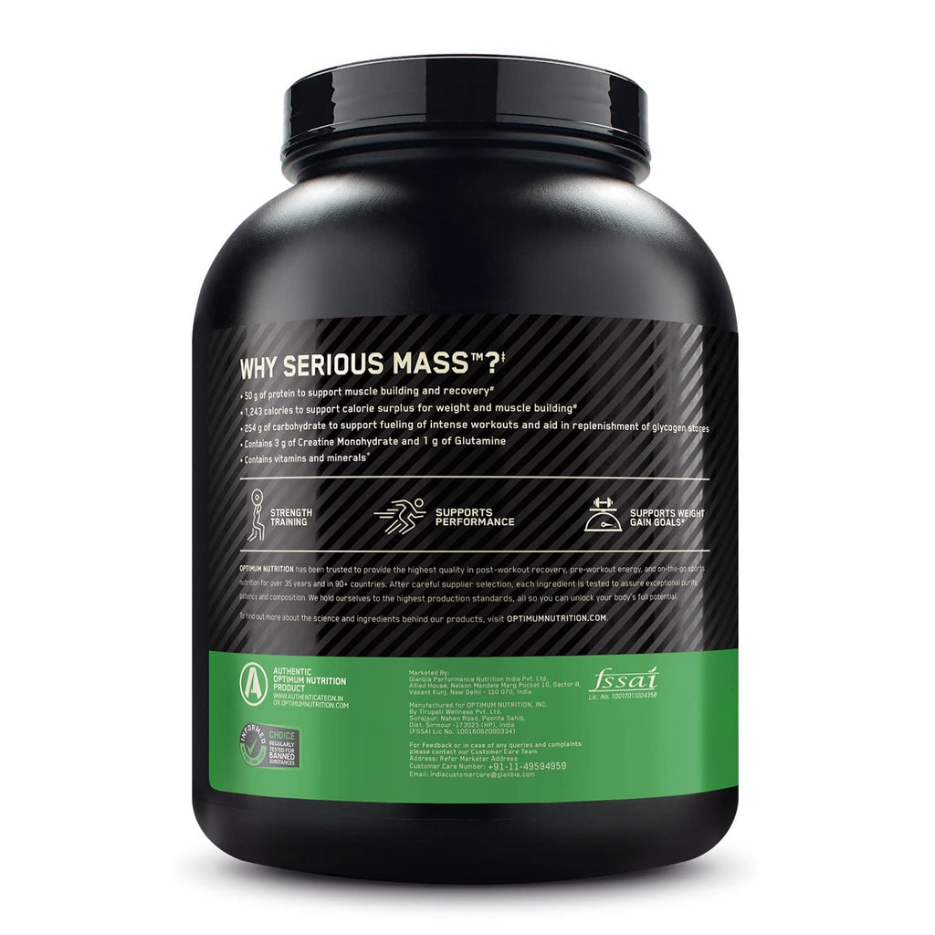 OPTIMUM NUTRITION (ON) Serious Mass High Protein High Calorie Weight Gainer Powder - 3 kg with Vitamins and Minerals, Vegetarian