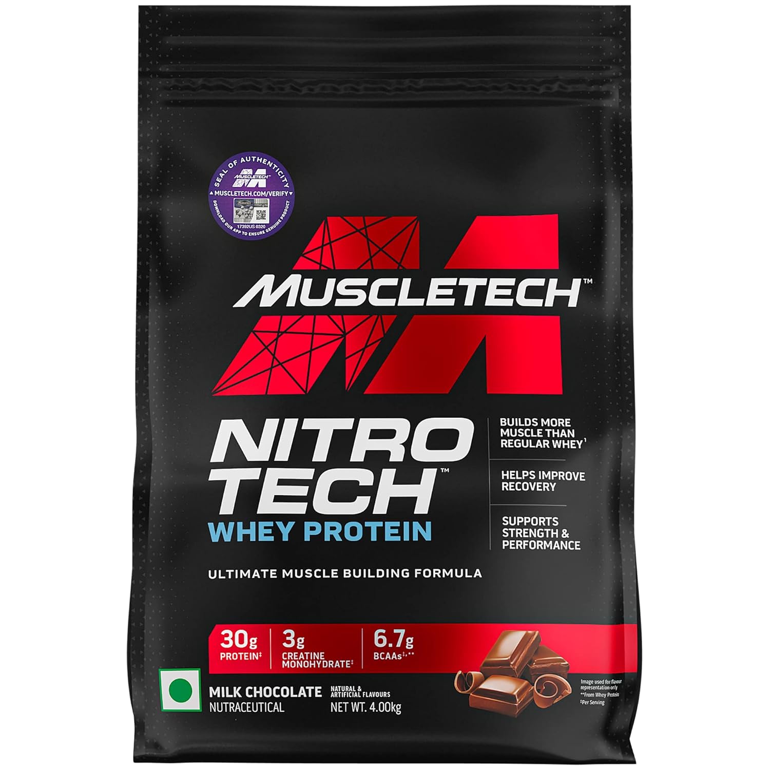 MuscleTech Nitro-Tech Whey Protein, 30g Protein, 3g creatine monohydrate, 6.7g BCAA, ultimate muscle building formula, increase strength & performance