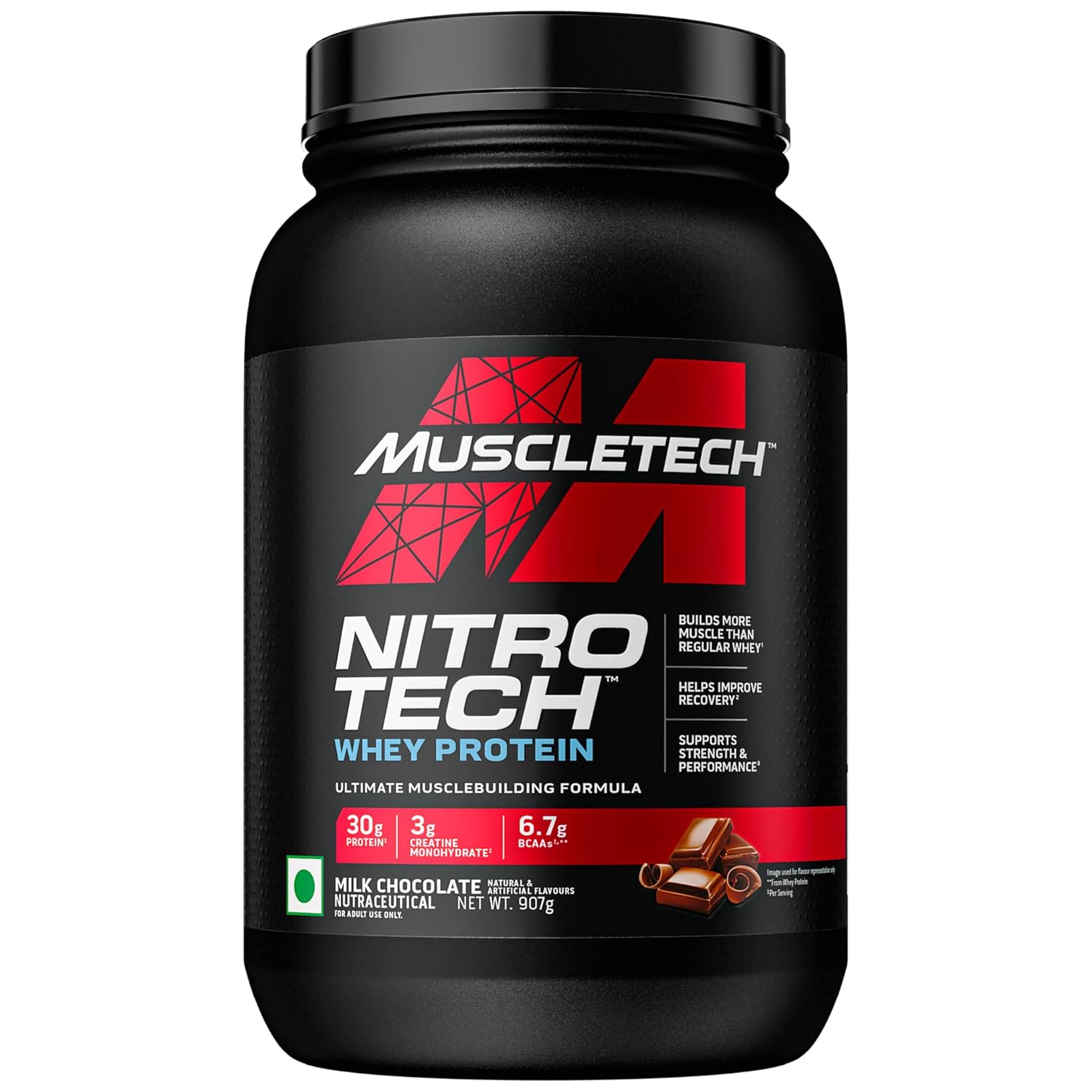 MuscleTech Nitro-Tech Whey Protein, 30g Protein, 3g creatine monohydrate, 6.7g BCAA, ultimate muscle building formula, increase strength & performance