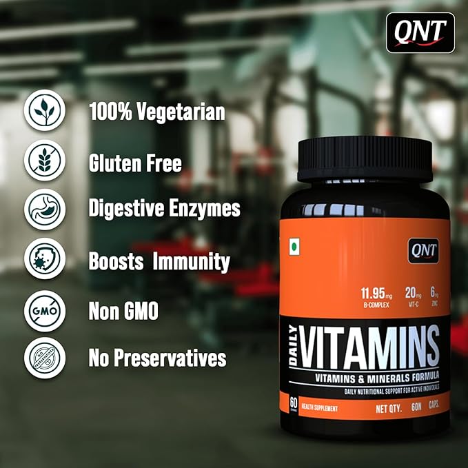 QNT Daily Vitamins | 60 Caps | High Iron, Magnesium & Lycopene | Comprehensive Multivitamin for Immunity, Energy & Daily Wellness | 100% Veg