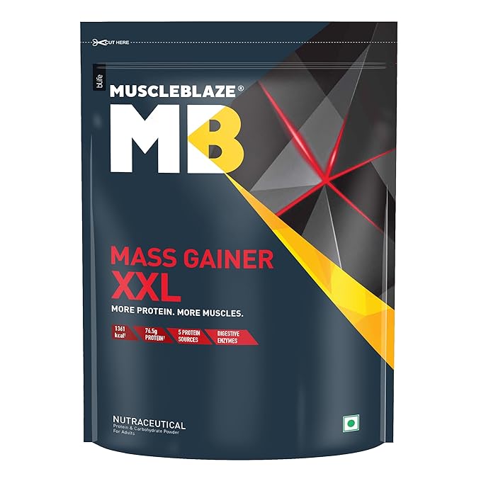 MuscleBlaze Mass Gainer XXL Powder| 18g Protein, 70g Carbs Per Scoop | With Complex Carbs, High Protein & Digestive Enzymes
