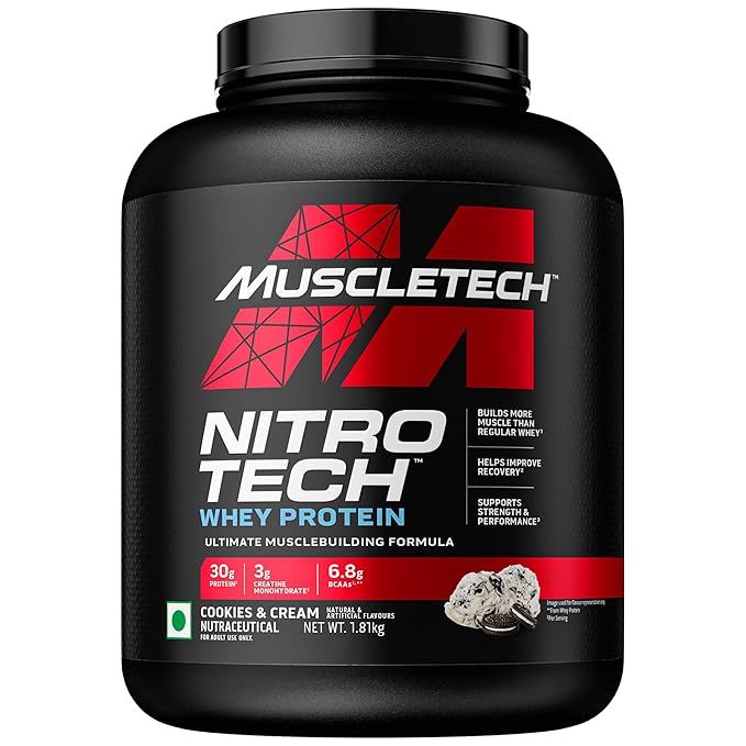 MuscleTech Nitro-Tech Whey Protein, 30g Protein, 3g creatine monohydrate, 6.7g BCAA, ultimate muscle building formula, increase strength & performance