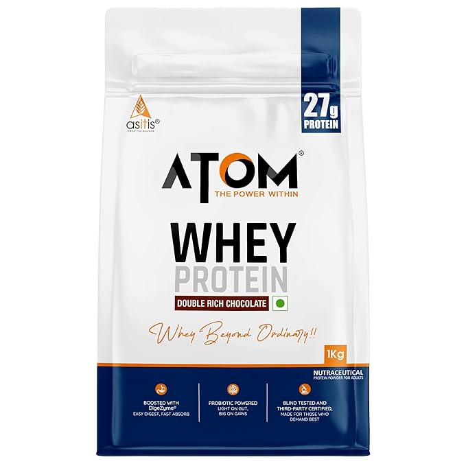 AS-IT-IS ATOM Whey Protein  | 27g protein | Isolate & Concentrate | USA Labdoor Certified | With Digestive Enzymes for better absorption