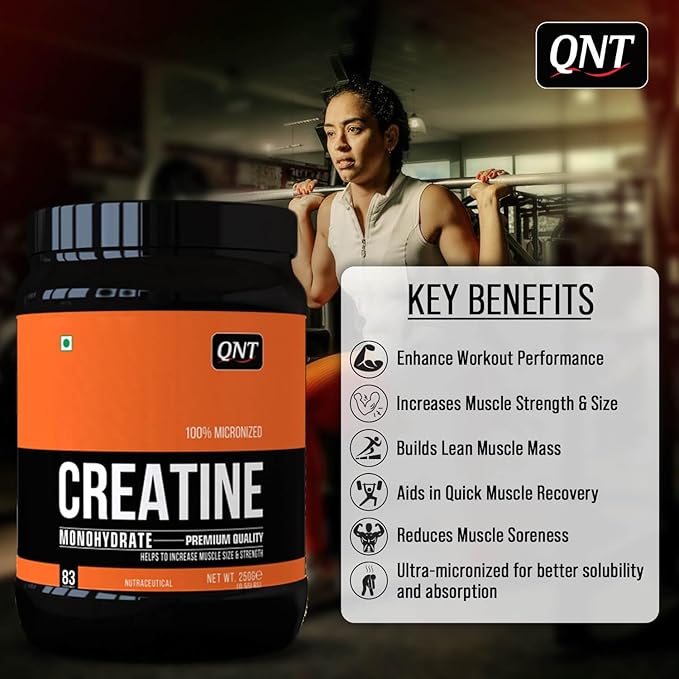 QNT Creatine Monohydrate | 100% Pure & Micronized Powder | FSSAI-Tested | Enhanced Performance & Muscle Growth
