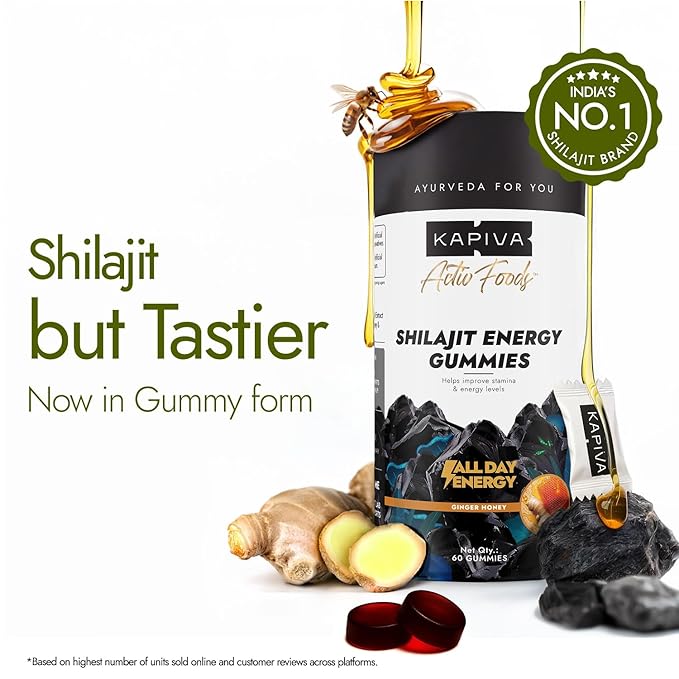 Kapiva Himalayan Shilajit/Shilajeet Gummies | 225mg Shilajit/Gummy | Ginger Honey Flavour | NABL-Certified Gummy | Boosts Energy Levels, Endurance & Stamina | No Added Sugar | Gelatin Free | Gummies