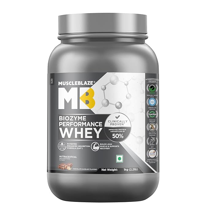 MuscleBlaze Biozyme Performance Whey Protein Powder | 25g Protein Per Scoop | Clinically Tested 50% Higher Protein Absorption