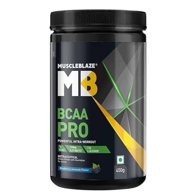 MuscleBlaze BCAA Pro Powder, Powerful Intra Workout | With 7g BCAAs, 1168mg Electrolytes & 2.5g Glutamine
