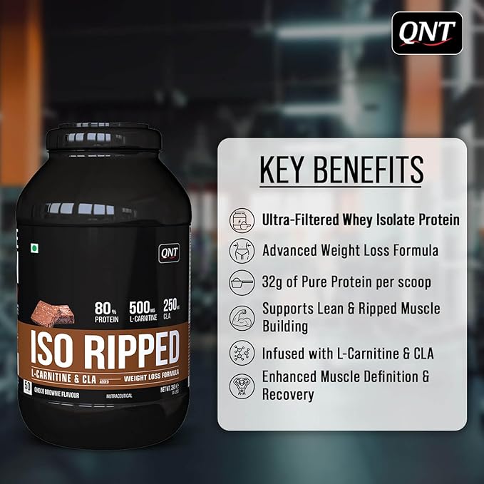 QNT ISO Ripped Whey Protein Isolate Powder | With L-Carnitine & CLA | 32g Pure Whey Isolate per Serving | Supports Lean Muscle Growth & Weight Loss