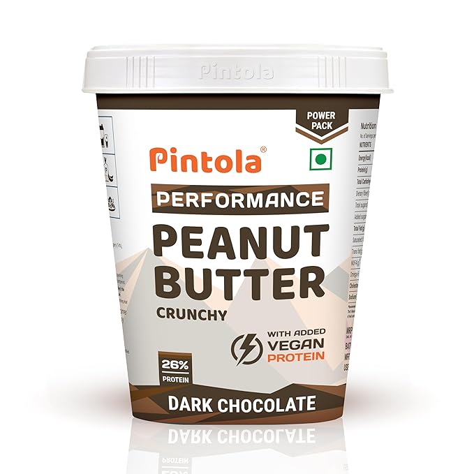 Pintola Dark Chocolate Performance Series Peanut Butter (Crunchy) - 1kg | Vegan Protein | 26% Protein | High Protein & Source of Fiber