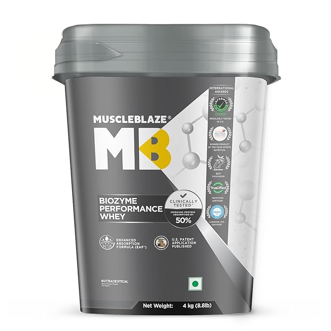 MuscleBlaze Biozyme Performance Whey Protein Powder | 25g Protein Per Scoop | Clinically Tested 50% Higher Protein Absorption