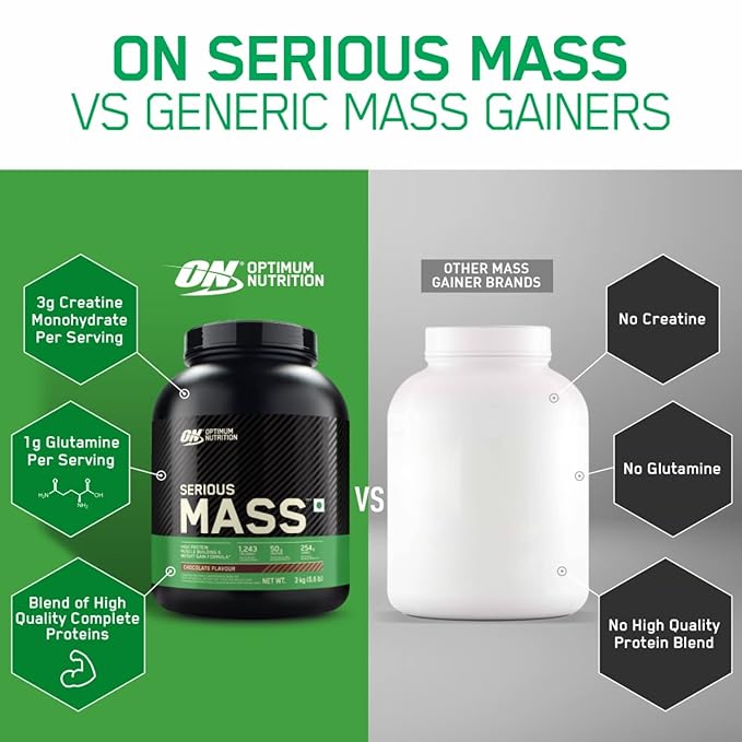 OPTIMUM NUTRITION (ON) Serious Mass High Protein High Calorie Weight Gainer Powder - 3 kg with Vitamins and Minerals, Vegetarian