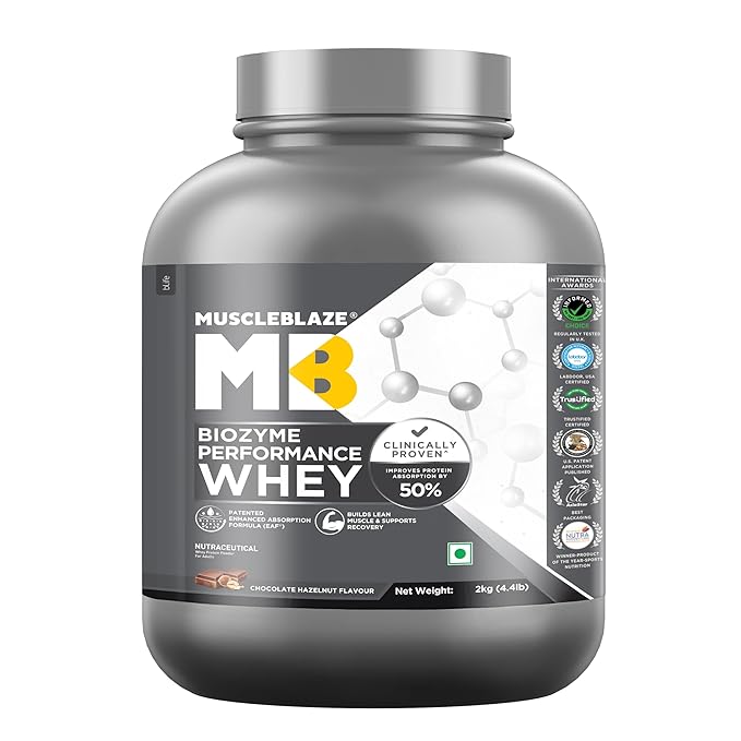MuscleBlaze Biozyme Performance Whey Protein Powder | 25g Protein Per Scoop | Clinically Tested 50% Higher Protein Absorption