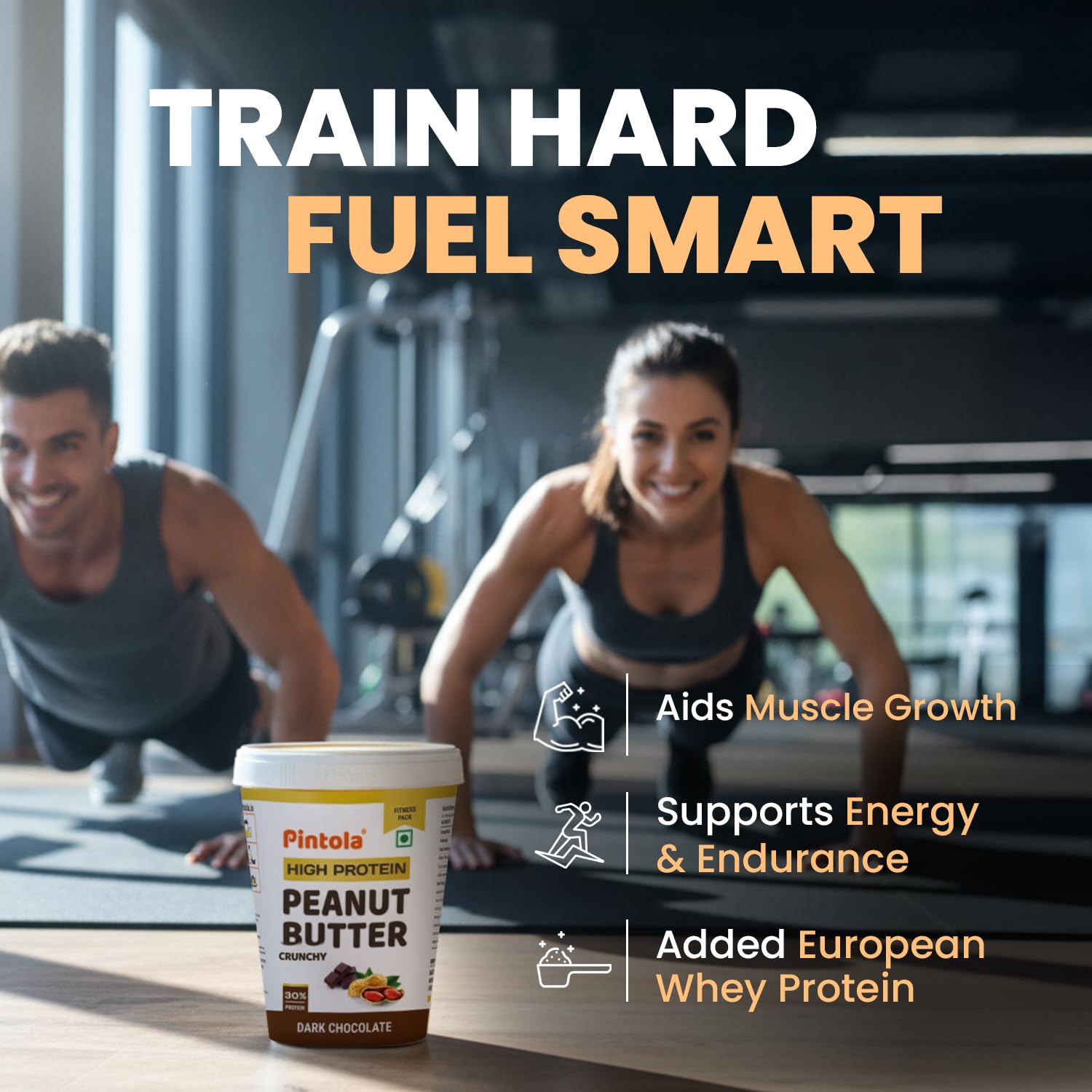 PINTOLA High Protein Peanut Butter Chocolate Flavour Crunchy 1kg, Added WHEY Protein, 30g Protein 6.2g Fiber, Gluten Free, Zero Trans Fat, Dark Chocolate Peanut Butter Spread, Nut Butter Bread Snacks