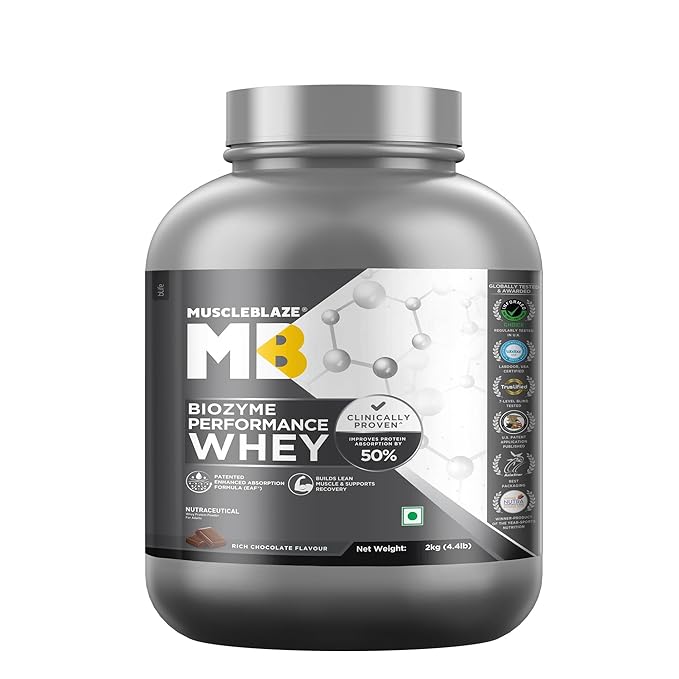 MuscleBlaze Biozyme Performance Whey Protein Powder | 25g Protein Per Scoop | Clinically Tested 50% Higher Protein Absorption