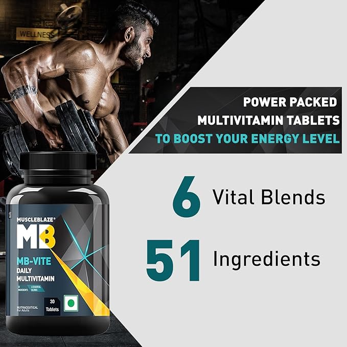 MuscleBlaze MB-Vite Daily Multivitamin | With 51 Ingredients & 6 Blends, Vitamins & Minerals, Prebiotic & Probiotics, Amino Acid Blends | For Energy, Stamina & Recovery