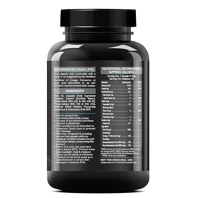 MuscleBlaze Omega 3 Fish Oil  | Trustified Certified for Accuracy & Purity | 1000mg Omega 3 with 180mg EPA & 120mg DHA