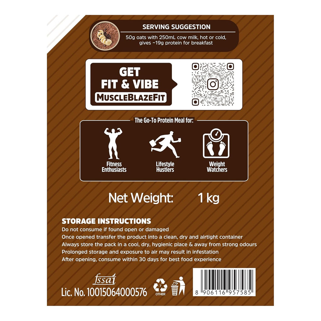 MuscleBlaze Fit High Protein Oats (Dark Chocolate, 1kg) | 22g Protein | Breakfast Cereals for Weight Management