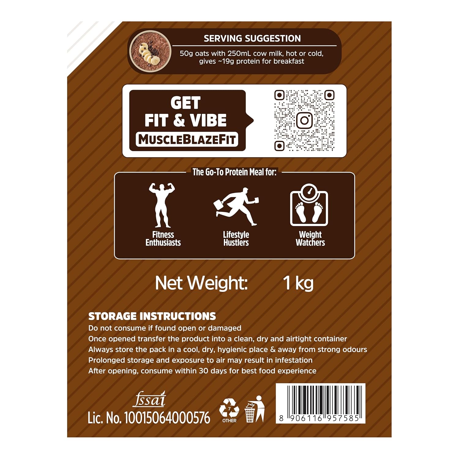 MuscleBlaze Fit High Protein Oats (Dark Chocolate, 1kg) | 22g Protein | Breakfast Cereals for Weight Management