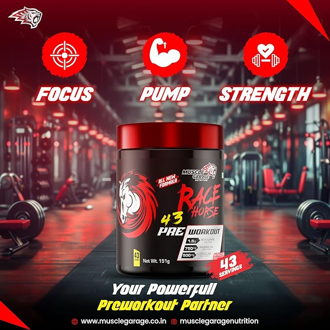 Race Horse Pre-Workout | Energy, Focus, Strength & Muscle Pump Booster – 43 Servings| Explosive Performance Supplement