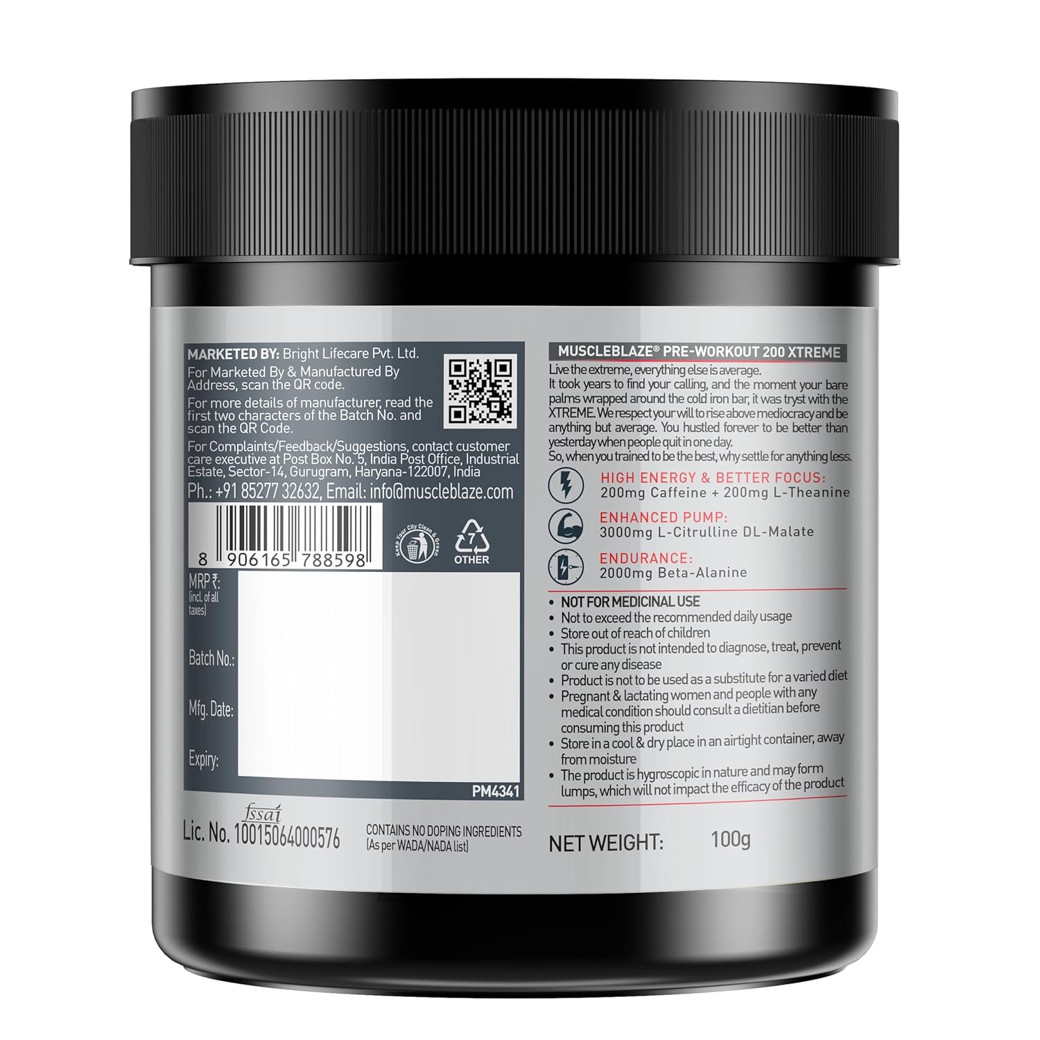 MuscleBlaze Pre Workout 200 Xtreme Powder,200mg Caffeine, 3000mg Citrulline