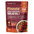 Pintola High Protein Muesli Dark Chocolate & Cranberry 1kg, 24g Protein, High Fibre, Trans Fat Free with Brown Sugar, Real Fruits, Muesli for Breakfast Food, Muselies Fruit Nuts and Seeds 1 kg