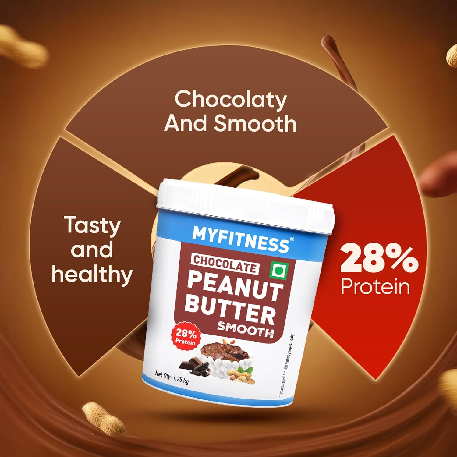 MYFITNESS Peanut Butter Chocolate Flavour, Smooth 1.25kg | 22g Protein | Tasty & Healthy Nut Butter Spread | Vegan | Cholesterol Free & Gluten Free | Zero Trans Fat | Creamy Peanut Butter