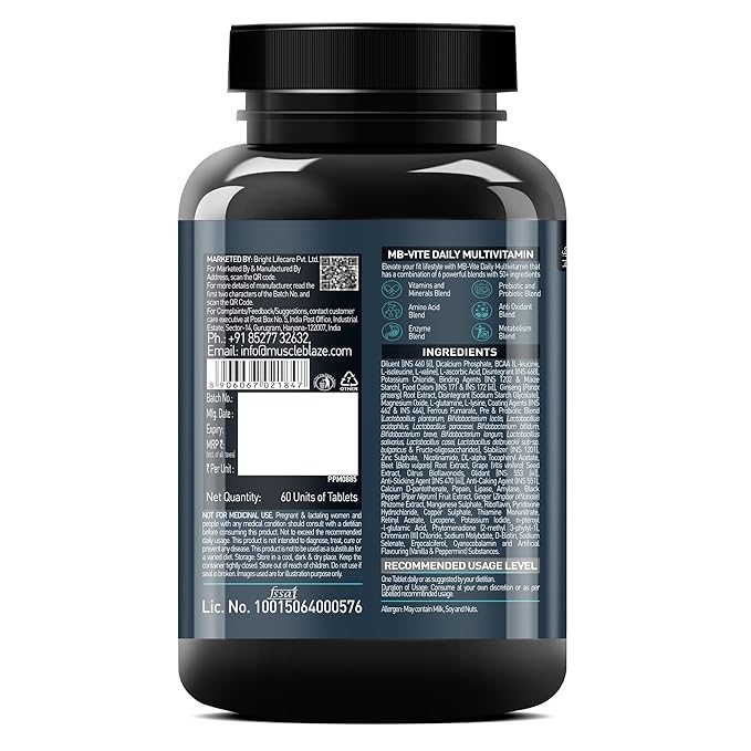 MuscleBlaze MB-Vite Daily Multivitamin | With 51 Ingredients & 6 Blends, Vitamins & Minerals, Prebiotic & Probiotics, Amino Acid Blends | For Energy, Stamina & Recovery